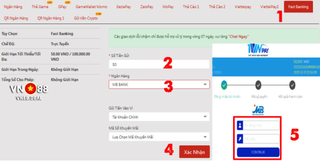 Nạp tiền VN88 bằng Fast Banking siêu nhanh