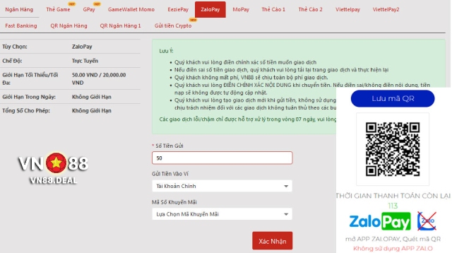 Cách sử dụng ví điện tử nạp tiền VN88